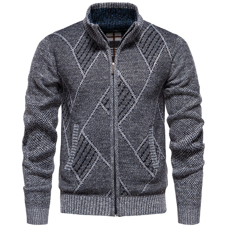 Men's fashionable cardigan with stand-up collar and unique cable design Lisslune