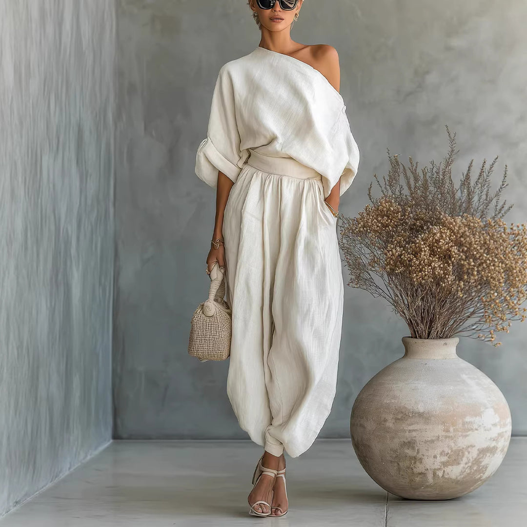 Women's Lifestyle Jumpsuit with Asymmetric Neckline and Loose Silhouette Lisslune