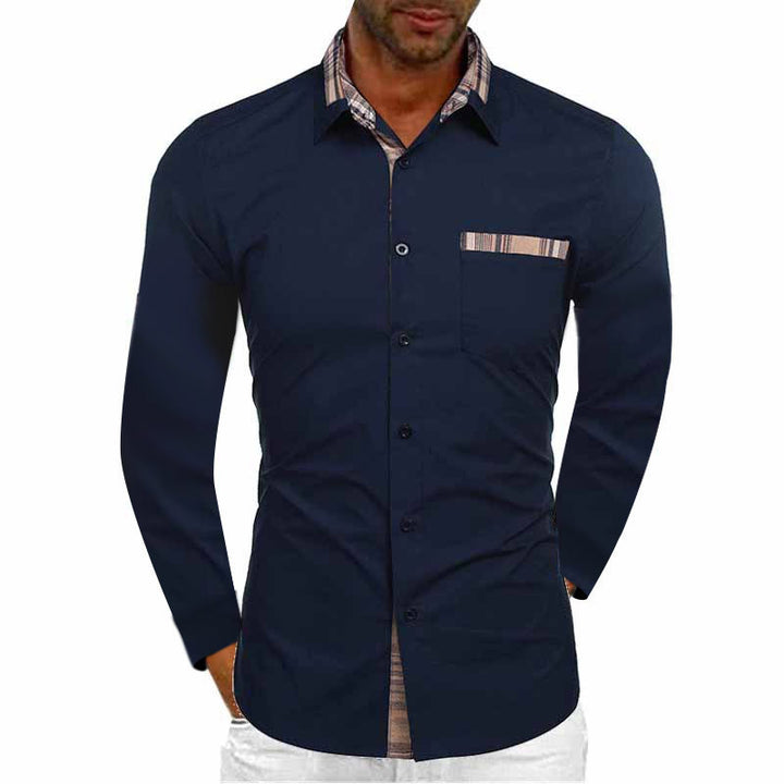 Men's long sleeve shirt with fashionable check pattern and practical chest pocket Lisslune