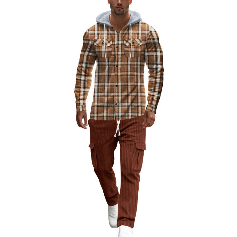 Men's flannel shirts with a hood and two practical chest pockets Lisslune