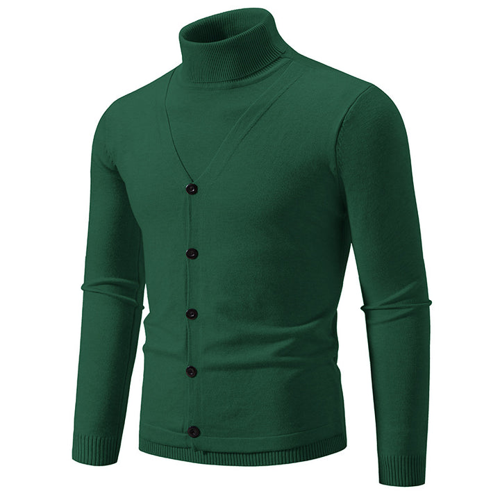 Men's elegant turtleneck sweater with buttoned front details and fine knit texture Lisslune