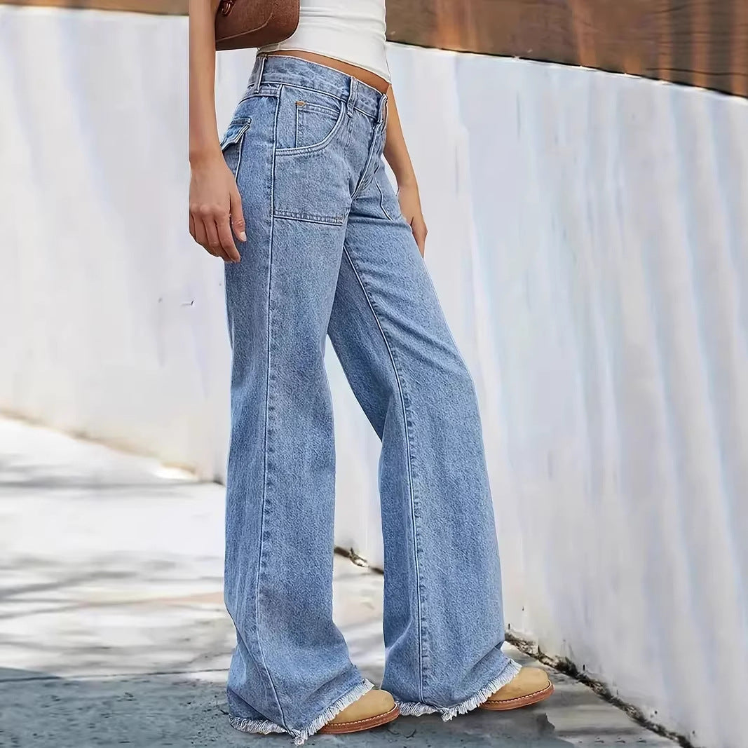 Women's wide-cut jeans with frayed hem Lisslune