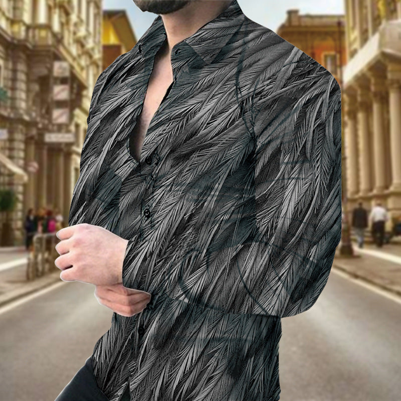 Men's long-sleeve shirt with modern leaf pattern Lisslune