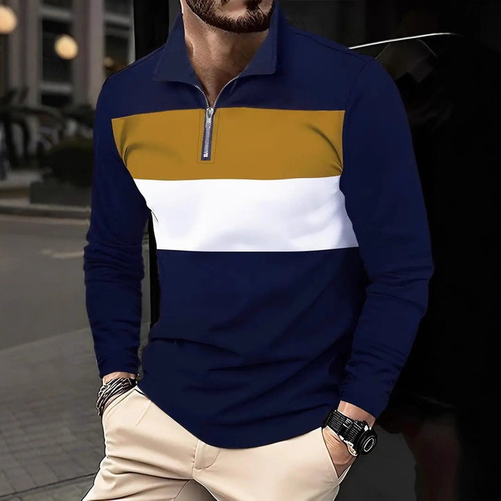 Men's zip sweater with fashionable color cut and comfortable style Lisslune
