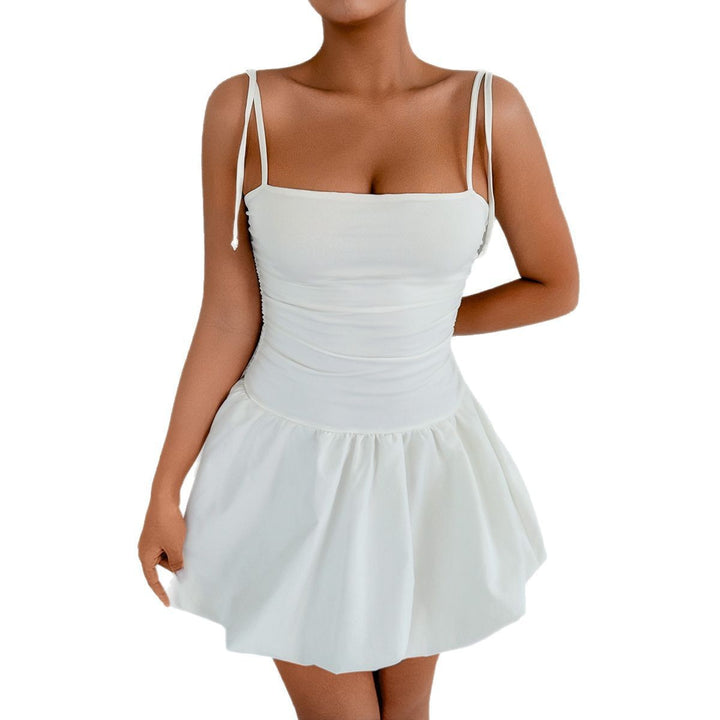 Damen verspieltes Minikleid mit Spaghetti-Trägern und gerafftem Rock Lisslune