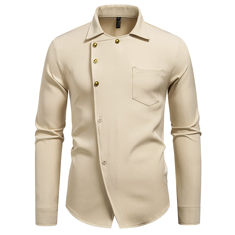 Men's elegant shirt with asymmetrical cut and golden buttons Lisslune