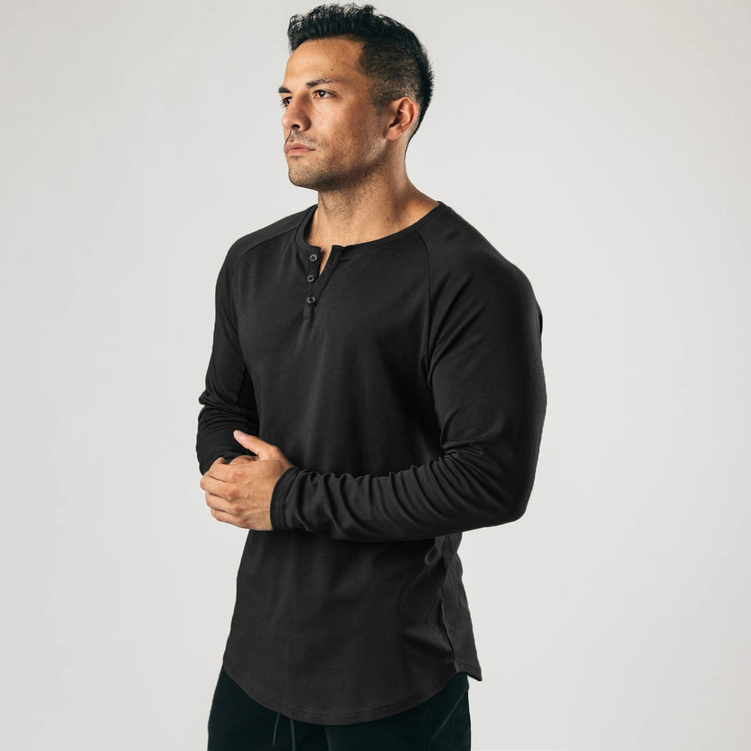Men's Long Sleeve Henley Shirt with High-Quality Cotton Blend and Buttoned Neckline Lisslune