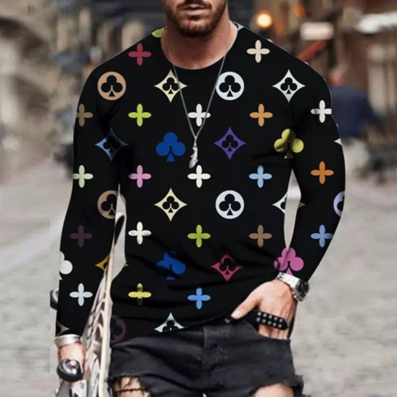 Men's long-sleeve shirt with creative design and colorful symbols Lisslune