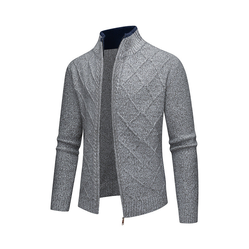 Men's Cardigan with Modern Cable Pattern and Zipper Lisslune
