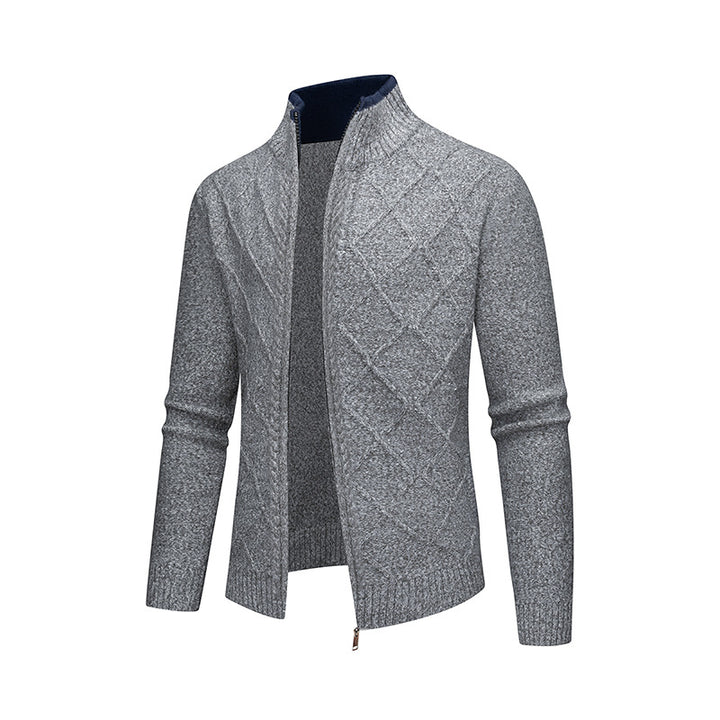 Men's Cardigan with Modern Cable Pattern and Zipper Lisslune
