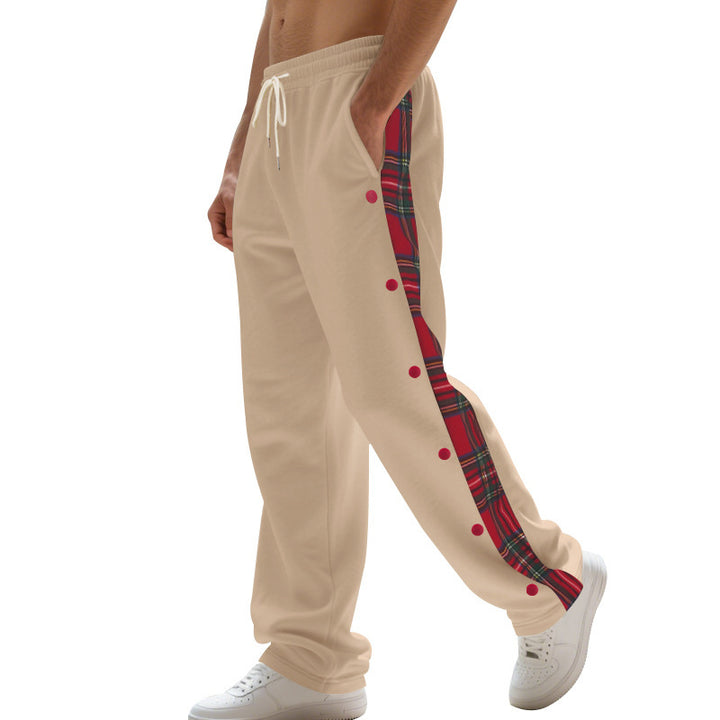 Men's leisure pants with full button press closure and checkered side inserts Lisslune