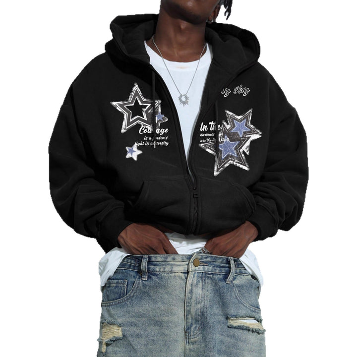 Men's hooded jacket with practical zipper and stylish star pattern Lisslune