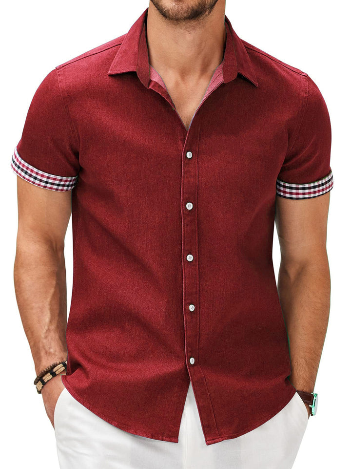 Men's short-sleeve shirt with a modern denim look and stylish checkered pattern Lisslune