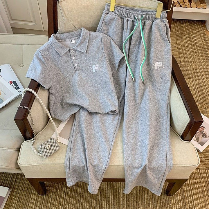 Women's Polo and Jogging Pants Set with Elastic Waistband Lisslune