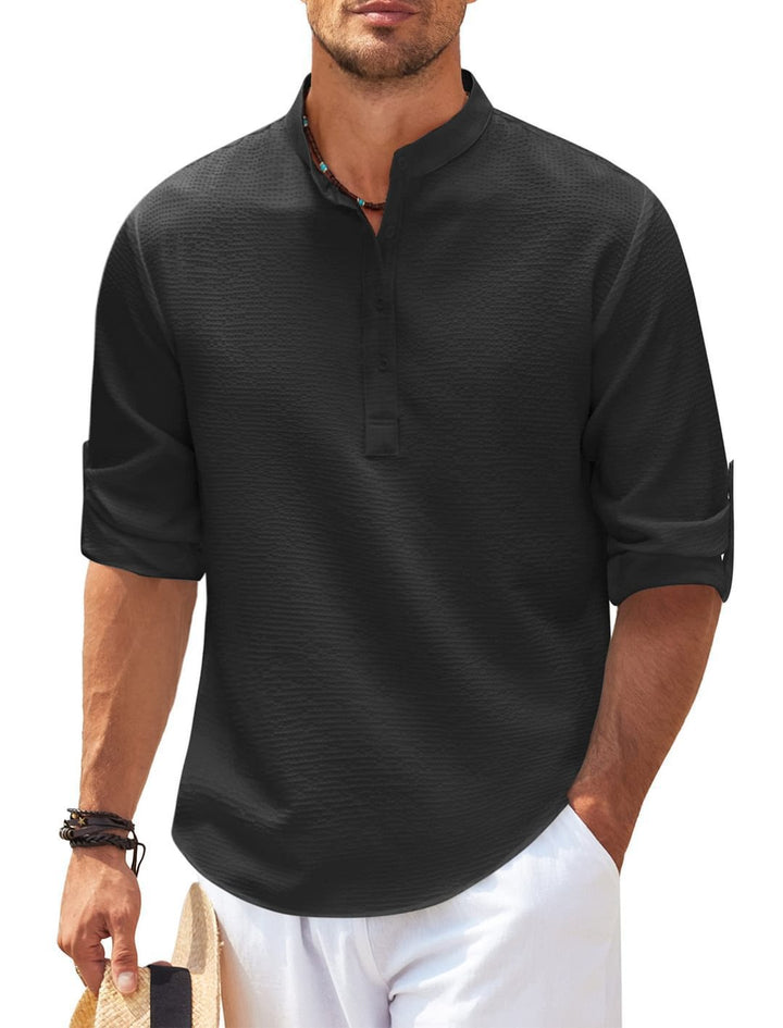 Men's long-sleeve shirt with textured surface and modern button placket Lisslune
