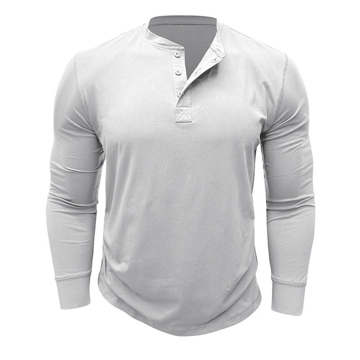 Men's Long Sleeve Henley Shirt with Stylish Buttons and High-Quality Cotton Blend Lisslune