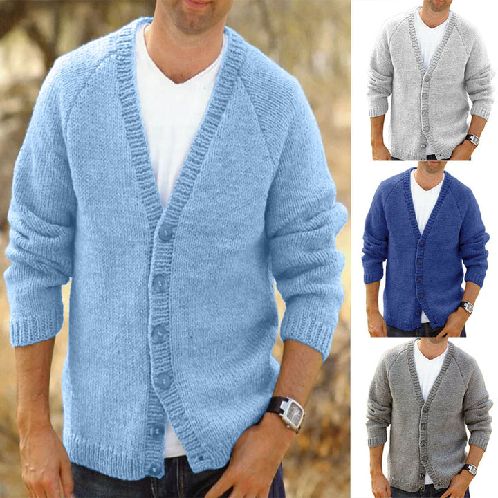 Men's cozy knitted cardigan with deep V-neck and button details Lisslune
