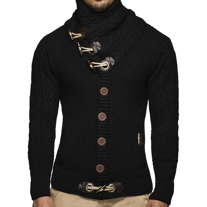 Men's chunky knit sweater with shawl collar and button detail Lisslune