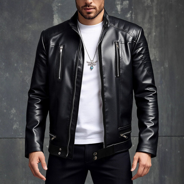 Men's fashionable synthetic leather jacket with removable pockets Lisslune