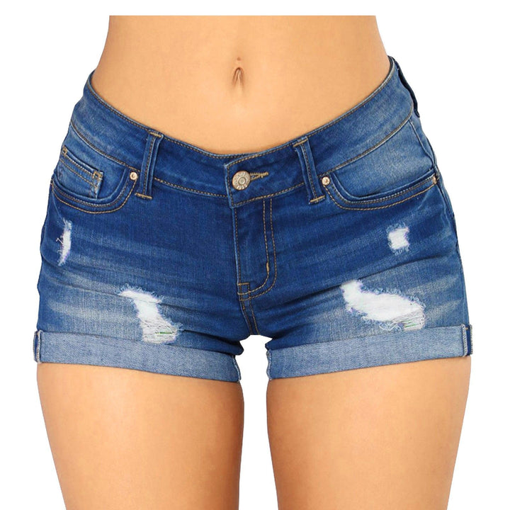 Women Casual Destroyed Jeans Shorts with Turned-Up Hem Lisslune