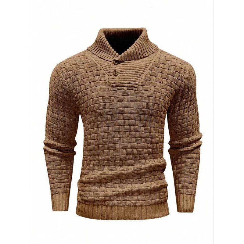 Men's knitted sweater with textured pattern and modern stand-up collar Lisslune