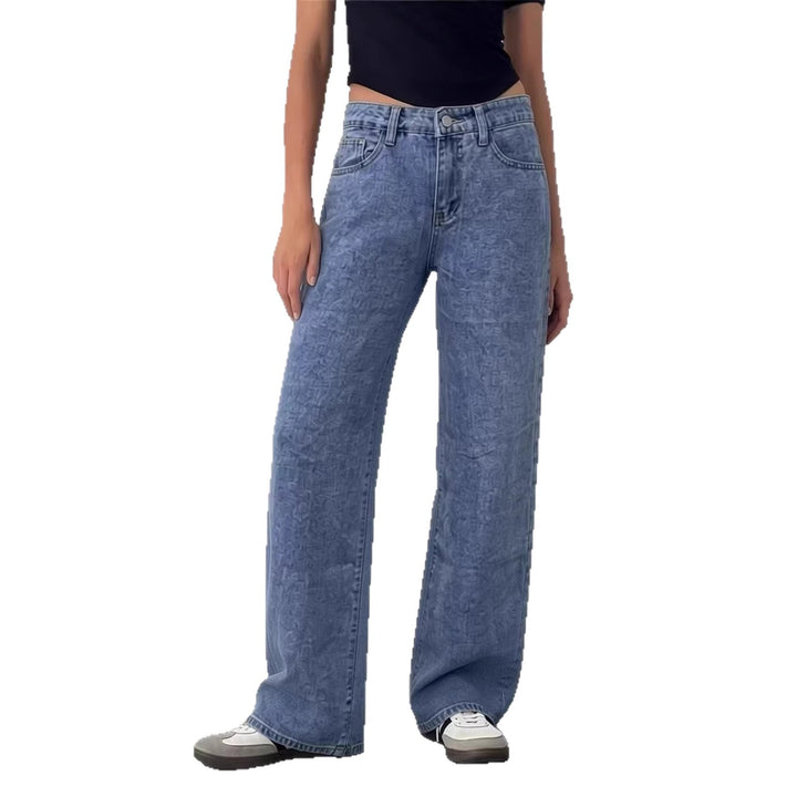 Damen Weite High-Waist Jeans mit klassischem Schnitt und ausgefransten Säumen Lisslune