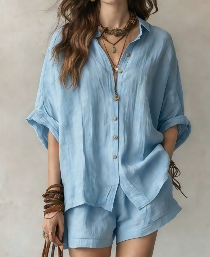 Women Casual Linen Set with Button Placket and Practical Pockets Lisslune