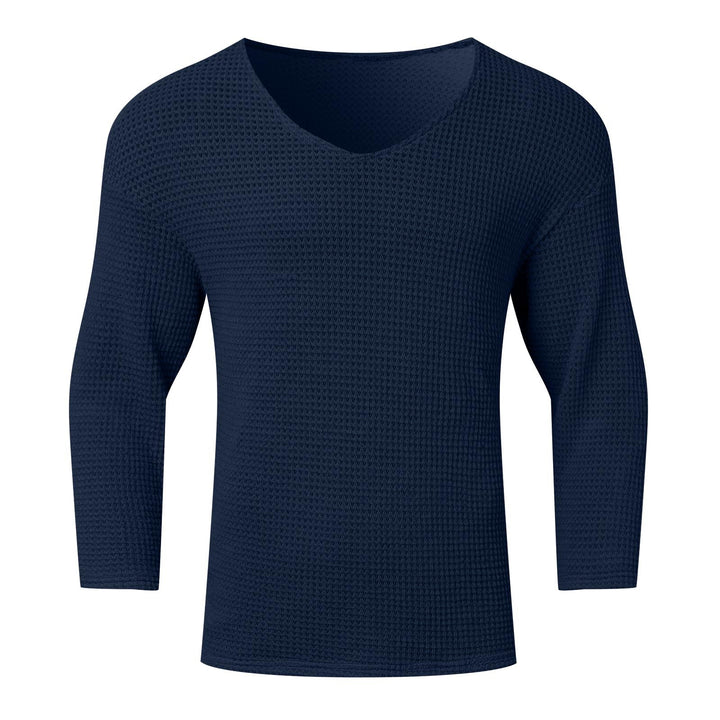 Men's Waffle Structure V-Neck Long Sleeve Shirt Lisslune