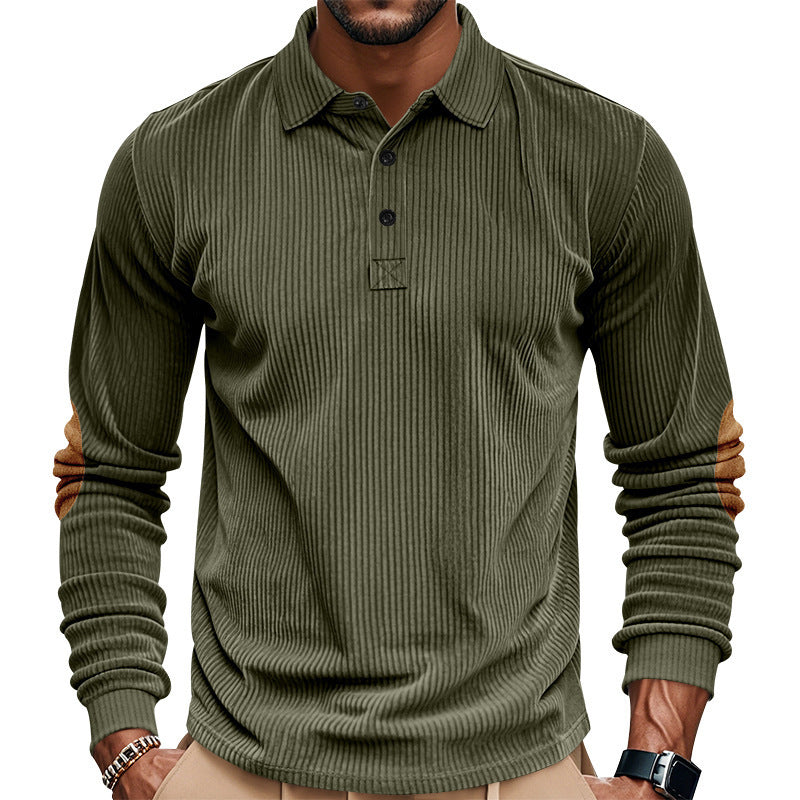 Men's Long Sleeve Shirt with Textured Material and Fashionable Elbow Patches Lisslune