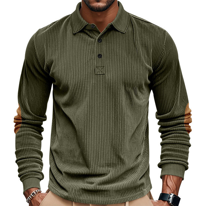 Men's Long Sleeve Shirt with Textured Material and Fashionable Elbow Patches Lisslune