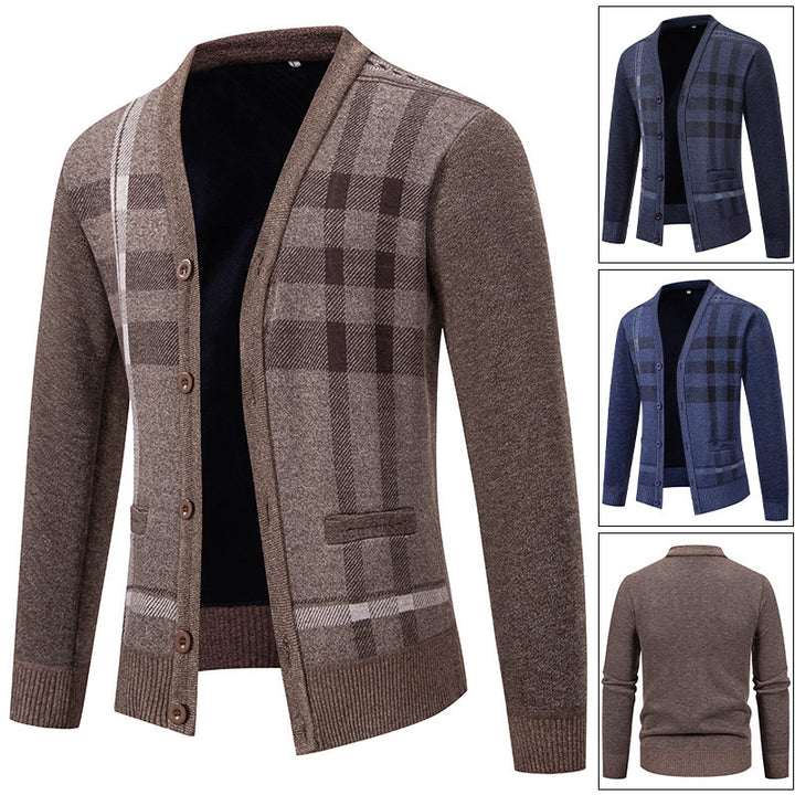 Men's cardigan with stylish check pattern by Lisslune