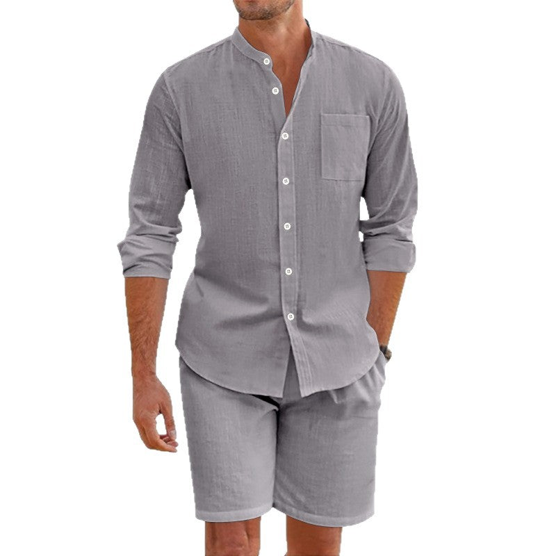 Men's stylish and airy shirt with long sleeves and knee-length shorts Lisslune
