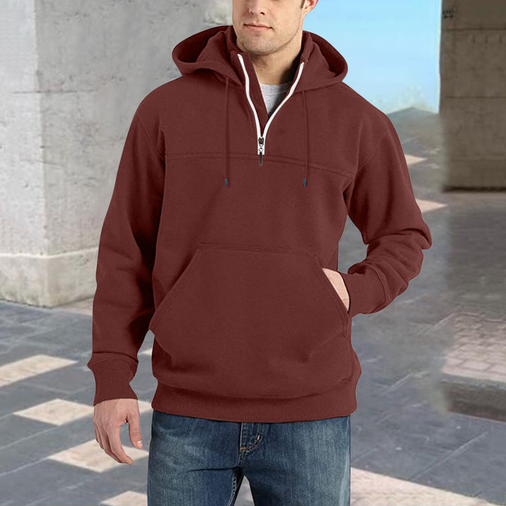 Men's stylish hoodie with half zipper and practical kangaroo pockets Lisslune
