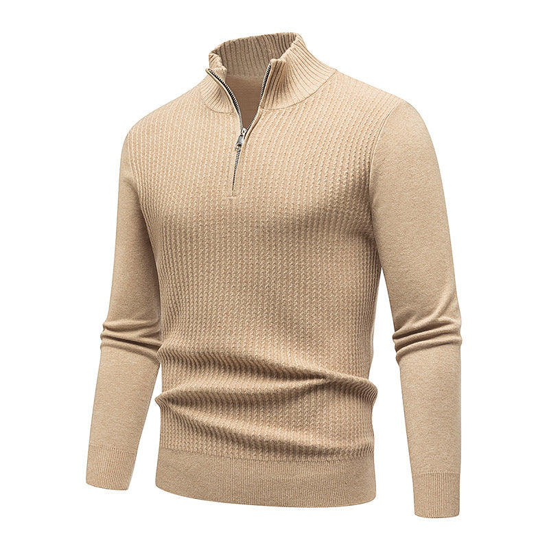 Men's Knit Sweater with Stand-Up Collar and Fine Rib Structure Lisslune