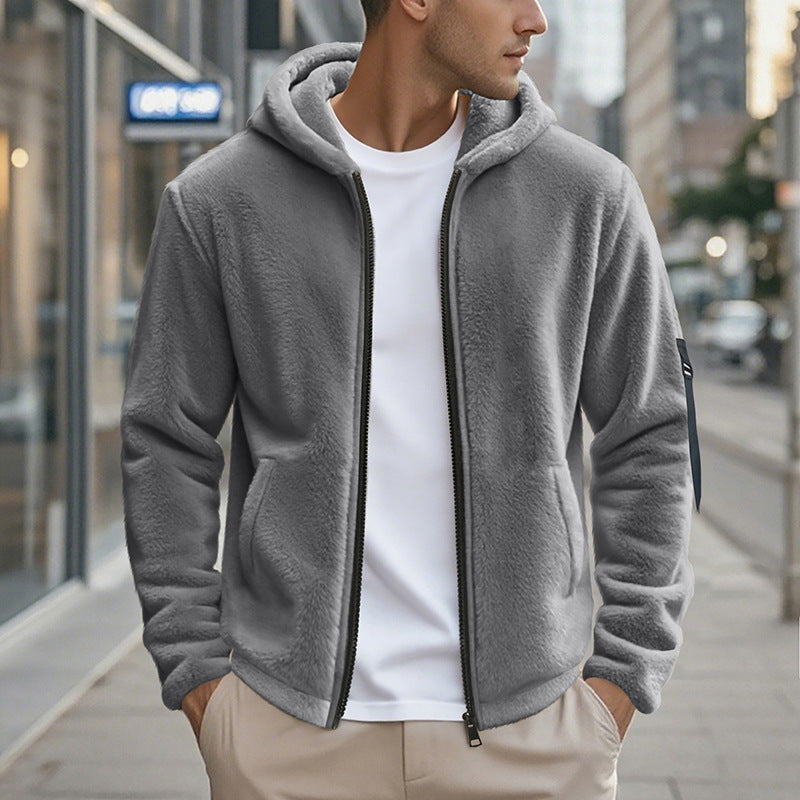 Men's fleece jacket with practical zipper and hood Lisslune