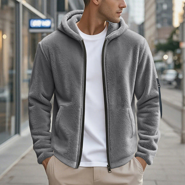 Men's fleece jacket with practical zipper and hood Lisslune