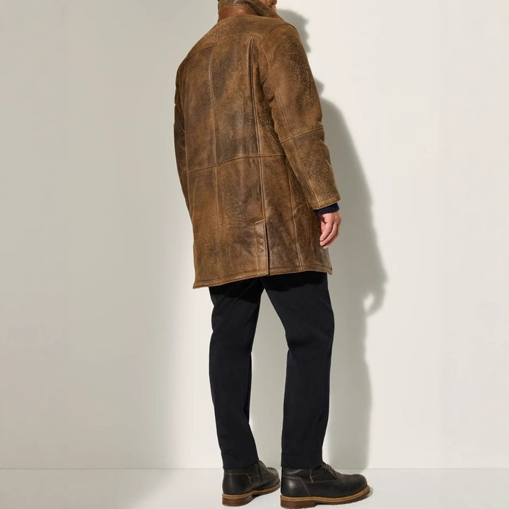 Men's elegant lamb leather jacket with padded collar and various pockets Lisslune