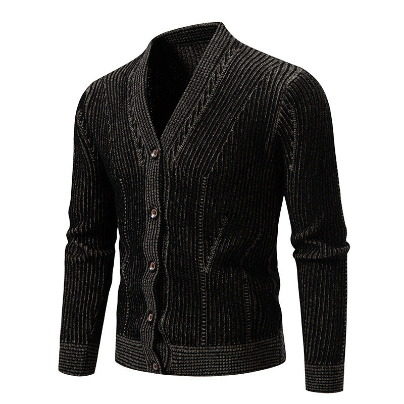 Men's elegant cardigan with V-neck and fine cable pattern Lisslune
