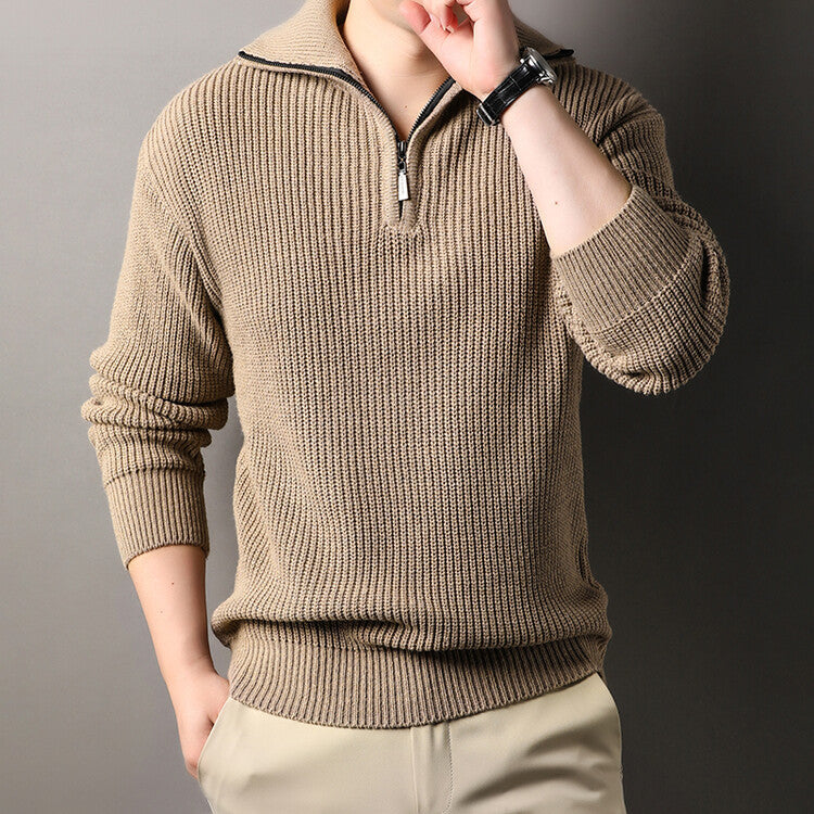 Men's leisure pullover with half zipper and textured knit pattern Lisslune