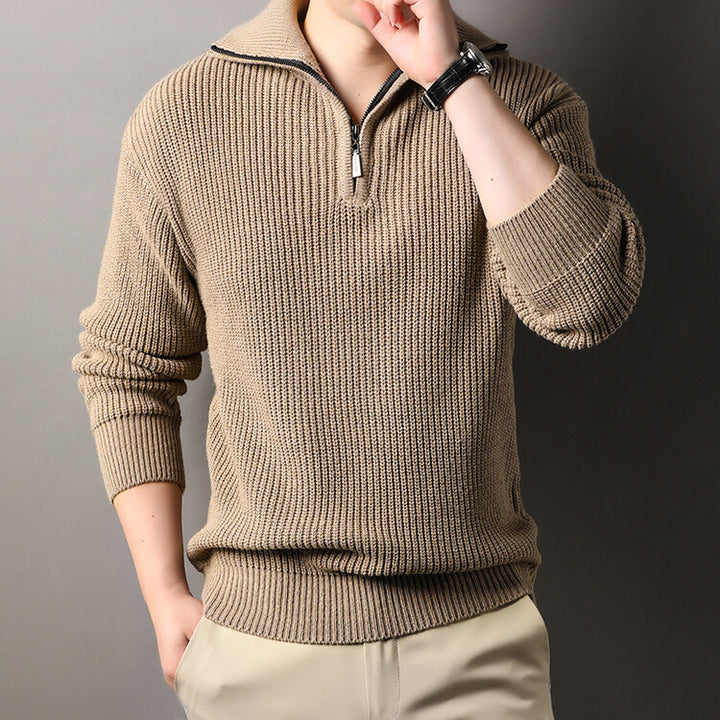 Men's leisure pullover with half zipper and textured knit pattern Lisslune