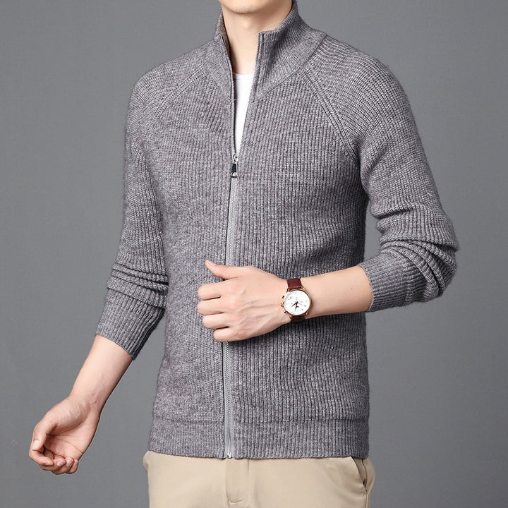 Men's Elegant Knitted Jacket with High Collar and Zipper Lisslune