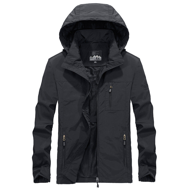 Men's Waterproof Outdoor Jacket with Adjustable Hood Collar and Fleece Lining Lisslune