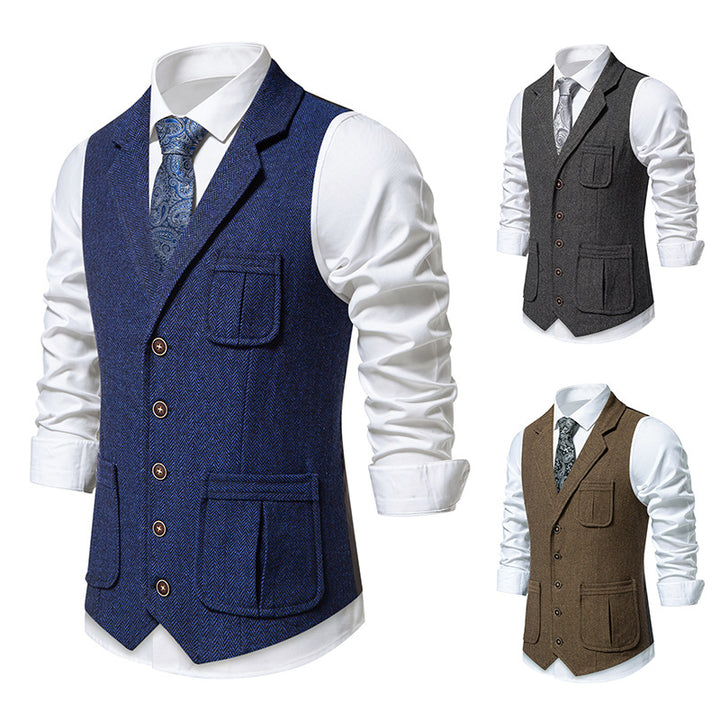 Men's suit vest in classic herringbone design with practical pockets Lisslune