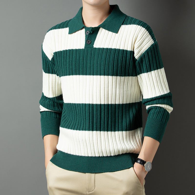 Men's pullover made of textured rib knit with polo collar Lisslune