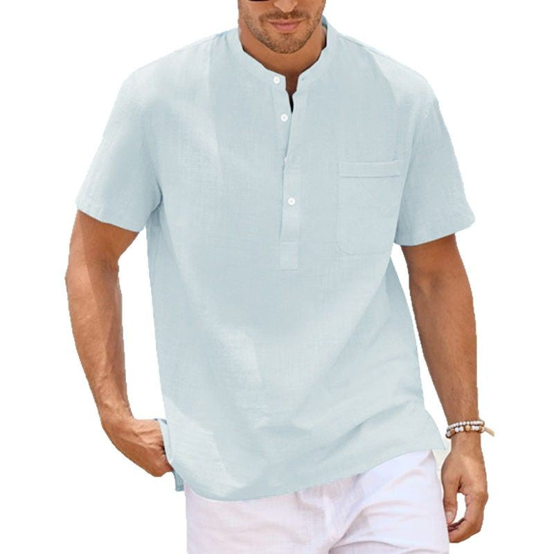 Men's short-sleeve shirt with modern Henley collar and practical chest pocket Lisslune