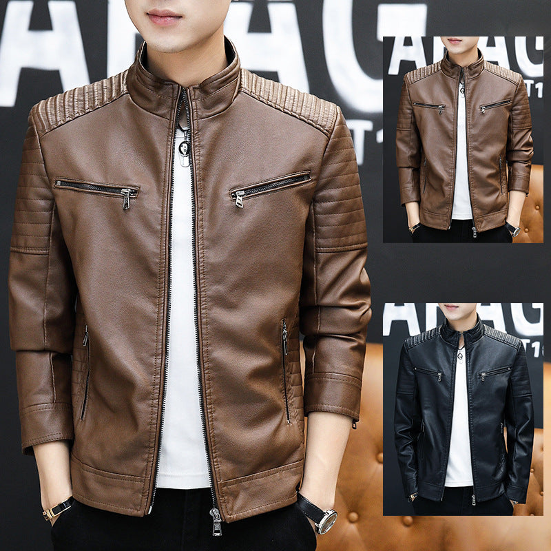 Men's stylish synthetic leather jacket with protective quilted seams Lisslune