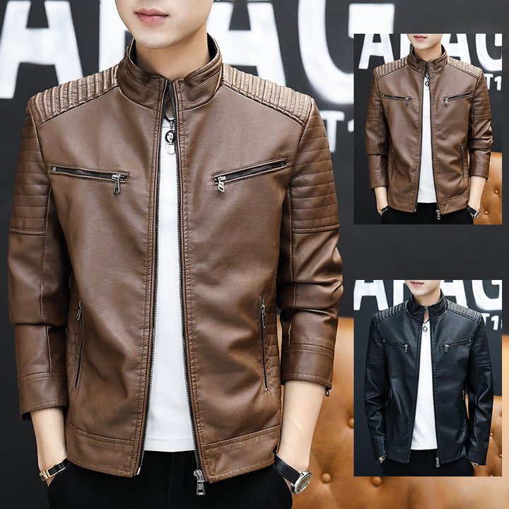 Men's stylish synthetic leather jacket with protective quilted seams Lisslune