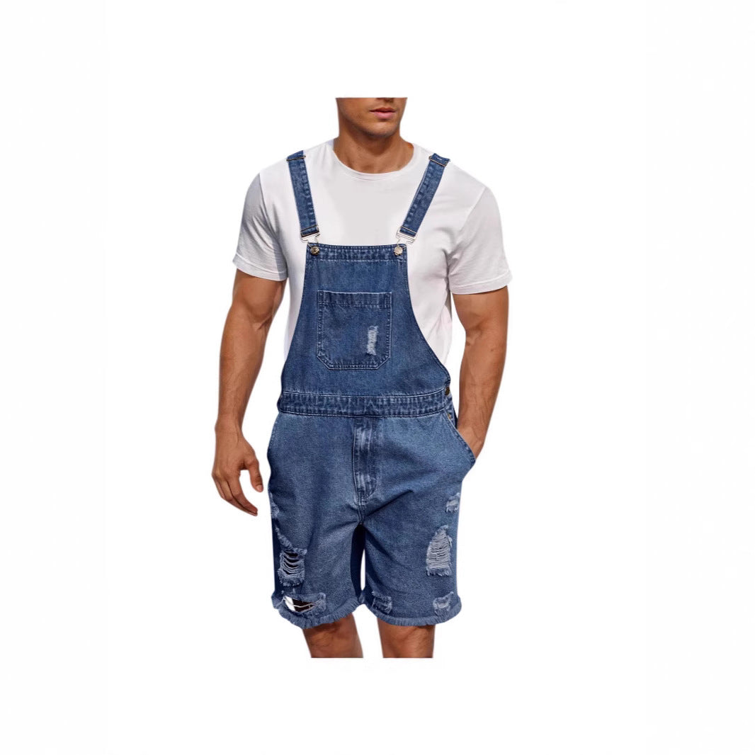 Men's Casual Denim Overall in Distressed Look Lisslune