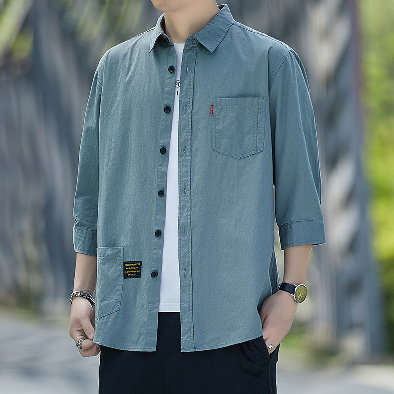 Men's Casual Overshirt with Patch Pocket and Half Sleeves Lisslune