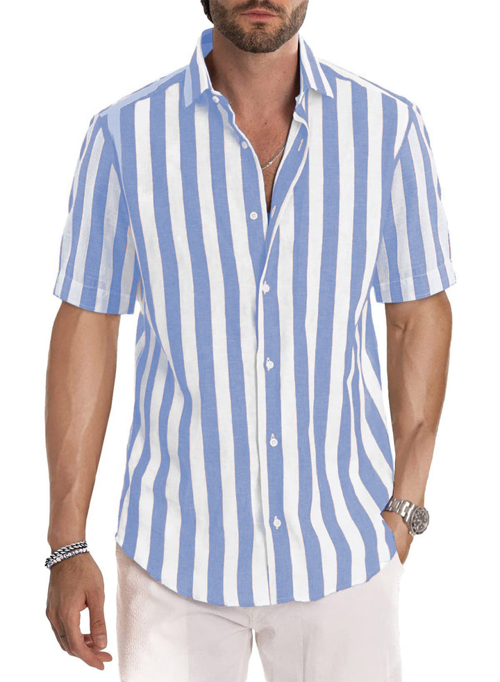 Men's Shirt Made of Lightweight, Breathable Cotton-Linen Blend with Modern Stripe Pattern Lisslune